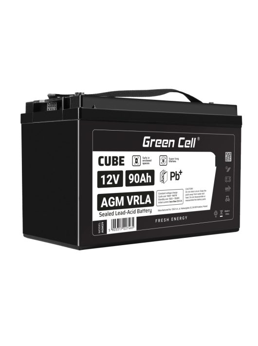 Green Cell CUBE AGM IP54 12V 90Ah VRLA Battery Gel deep cycle scooter mower boat barge mower tractor fishing boat