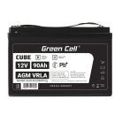 Green Cell CUBE AGM IP54 12V 90Ah VRLA akkumulátor gél mélykisülés elleni védelemmel robogóhoz, fűnyíróhoz, hajóhoz, bárkához, traktorhoz, halászhajóhoz AGM12V90AH