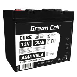   Green Cell CUBE AGM IP54 12V 55Ah VRLA Akku mit Gel-Tiefentladungsschutz für Roller, Rasenmäher, Boote, Barken, Traktoren, Fischerboote AGM12V55AH-J