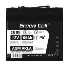 Green Cell CUBE AGM IP54 12V 55Ah VRLA akkumulátor gél mélykisülés elleni védelemmel robogóhoz, fűnyíróhoz, hajóhoz, bárkához, traktorhoz, halászhajóhoz AGM12V55AH-J