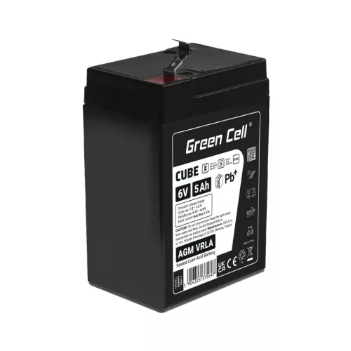 Green Cell CUBE AGM IP54 6V 5Ah VRLA battery with gel deep discharge protection for children's toys, alarm systems AGM6V5AH-J