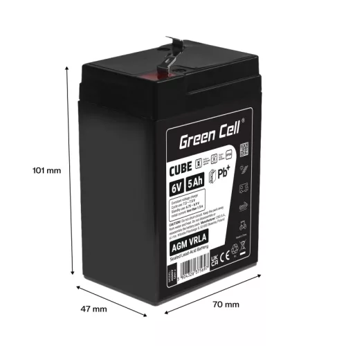 Green Cell CUBE AGM IP54 6V 5Ah VRLA battery with gel deep discharge protection for children's toys, alarm systems AGM6V5AH-J