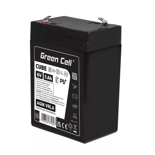 Green Cell CUBE AGM IP54 6V 5Ah VRLA battery with gel deep discharge protection for children's toys, alarm systems AGM6V5AH-J
