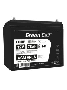   Green Cell CUBE AGM IP54 12V 75Ah VRLA Battery Gel deep cycle powerchair photovoltaic leisure battery campervan