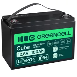   Green Cell CUBE LiFePO4 100Ah 12.8V 1280Wh lítium-vas-foszfát akkumulátor fotovoltaikus rendszerekhez, lakókocsikhoz, hajókhoz LFPGC12V100AH