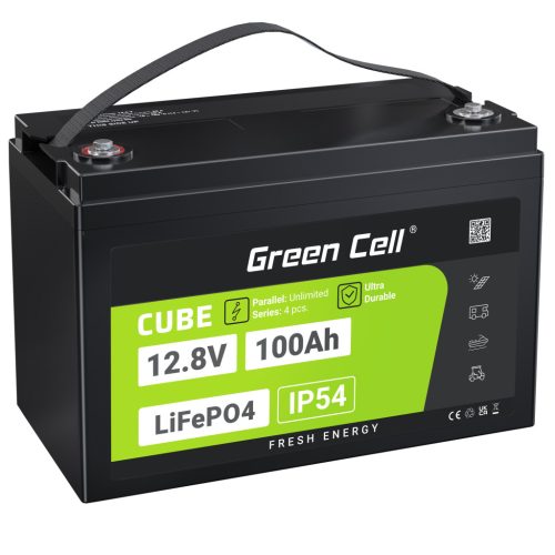 Green Cell CUBE LiFePO4 100Ah 12.8V 1280Wh lítium-vas-foszfát akkumulátor fotovoltaikus rendszerekhez, lakókocsikhoz, hajókhoz LFPGC12V100AH