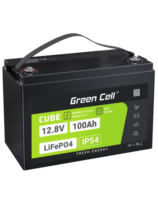 Green Cell CUBE LiFePO4 100Ah 12.8V 1280Wh lítium-vas-foszfát akkumulátor fotovoltaikus rendszerekhez, lakókocsikhoz, hajókhoz LFPGC12V100AH