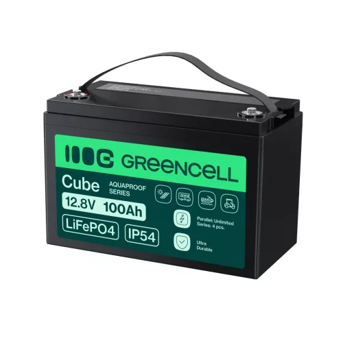 Greencell CUBE LiFePO4 100Ah 12.8V 1280Wh lítium-vas-foszfát akkumulátor fotovoltaikus rendszerekhez, lakókocsikhoz, hajókhoz LFPGC12V100AH