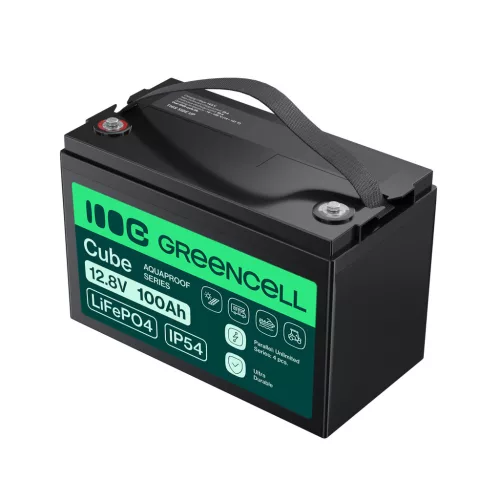 Greencell CUBE LiFePO4 100Ah 12.8V 1280Wh lítium-vas-foszfát akkumulátor fotovoltaikus rendszerekhez, lakókocsikhoz, hajókhoz LFPGC12V100AH