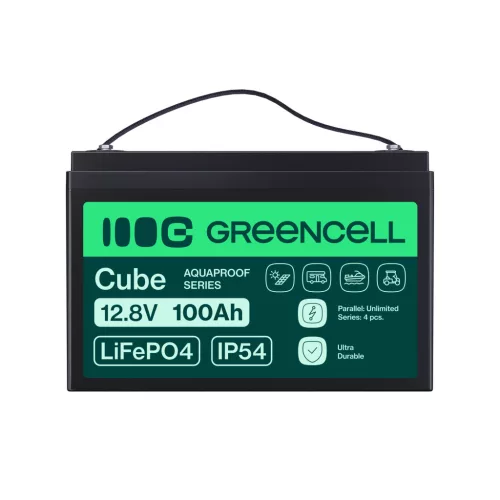 Greencell CUBE LiFePO4 100Ah 12.8V 1280Wh lítium-vas-foszfát akkumulátor fotovoltaikus rendszerekhez, lakókocsikhoz, hajókhoz LFPGC12V100AH