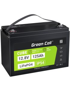   Green Cell CUBE LiFePO4 125Ah 12.8V 1600Wh lítium-vas-foszfát akkumulátor lakóautókhoz, napelemes rendszerekhez, off-grid rendszerekhez, hajókhoz LFPGC12V125AH