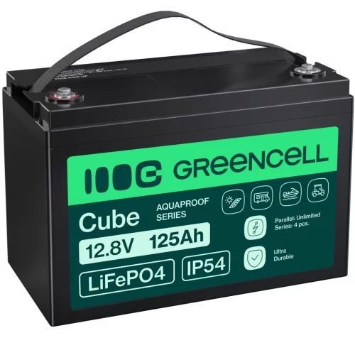 Green Cell CUBE LiFePO4 125Ah 12.8V 1600Wh lítium-vas-foszfát akkumulátor lakóautókhoz, napelemes rendszerekhez, off-grid rendszerekhez, hajókhoz LFPGC12V125AH
