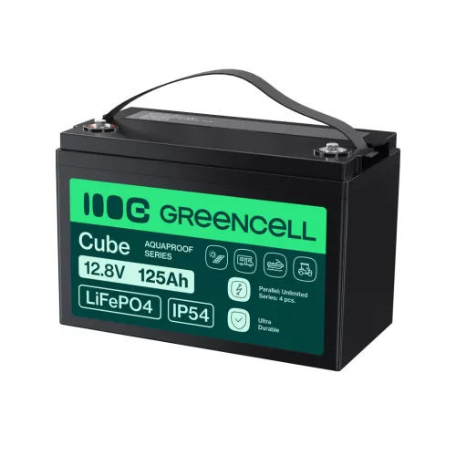 Green Cell CUBE LiFePO4 125Ah 12.8V 1600Wh lítium-vas-foszfát akkumulátor lakóautókhoz, napelemes rendszerekhez, off-grid rendszerekhez, hajókhoz LFPGC12V125AH