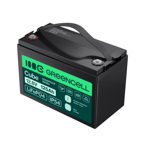 Green Cell CUBE LiFePO4 125Ah 12.8V 1600Wh lítium-vas-foszfát akkumulátor lakóautókhoz, napelemes rendszerekhez, off-grid rendszerekhez, hajókhoz LFPGC12V125AH