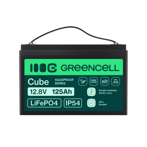 Green Cell CUBE LiFePO4 125Ah 12.8V 1600Wh lítium-vas-foszfát akkumulátor lakóautókhoz, napelemes rendszerekhez, off-grid rendszerekhez, hajókhoz LFPGC12V125AH