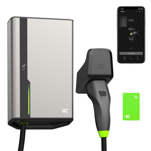 Green Cell HabuDen Wallbox 22kW 32A 5m NFC kábellel, Type 2, okos EV töltőállomás GC alkalmazással, Bluetooth és WiFi kapcsolattal EVGC021B2250