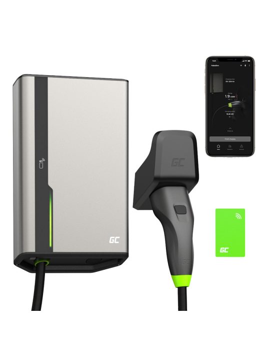 Green Cell HabuDen Wallbox 22kW 32A 5m NFC kábellel, Type 2, okos EV töltőállomás GC alkalmazással, Bluetooth és WiFi kapcsolattal EVGC021B2250