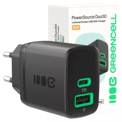   Green Cell PowerSource Duo30 Ladegerät USB/USB-C, schwarz, 30W Power Delivery Netzadapter CHARB-GC-30AC-B