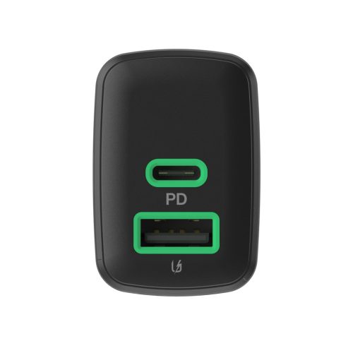 Green Cell PowerSource Duo30 töltő USB/USB-C, fekete, 30W Power Delivery hálózati adapter CHARB-GC-30AC-B