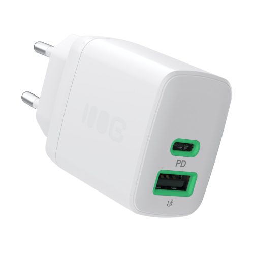 Green Cell PowerSource Duo30 Charger USB/USB-C, White, 30W Power Delivery Wall Adapter CHARB-GC-30AC-W
