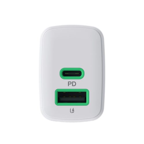 Green Cell PowerSource Duo30 Charger USB/USB-C, White, 30W Power Delivery Wall Adapter CHARB-GC-30AC-W