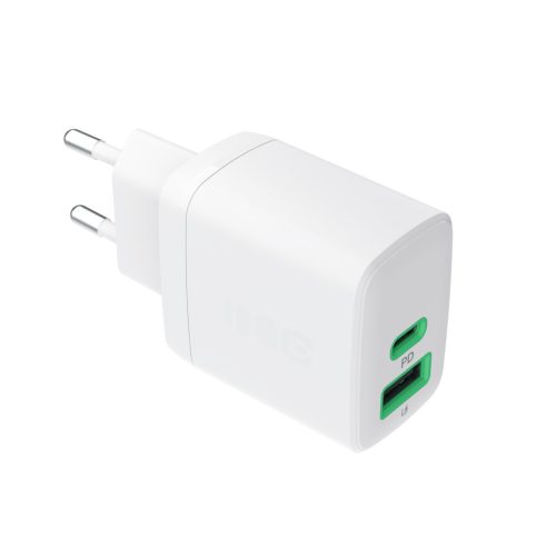Green Cell PowerSource Duo30 Charger USB/USB-C, White, 30W Power Delivery Wall Adapter CHARB-GC-30AC-W