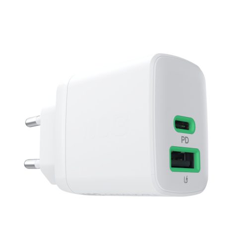 Green Cell PowerSource Duo30 Charger USB/USB-C, White, 30W Power Delivery Wall Adapter CHARB-GC-30AC-W