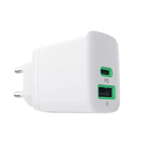 Green Cell PowerSource Duo30 Ladegerät USB/USB-C; weiß; 30W Power Delivery Netzadapter CHARB-GC-30AC-W