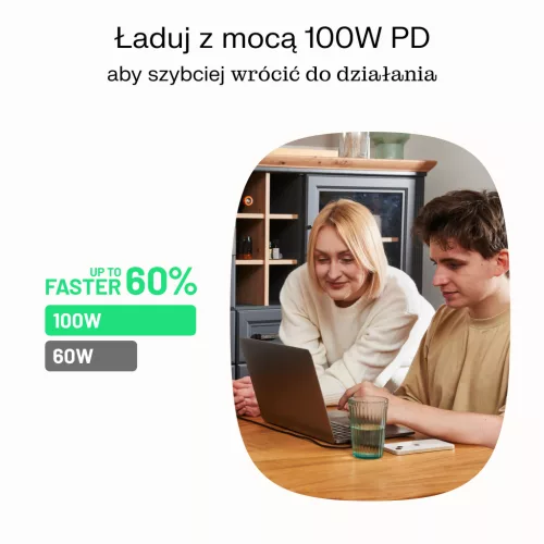 USB-C kábel 2m 100W Green Cell PowerStream gyors töltés PD párduc fekete KABGC100PS200PB