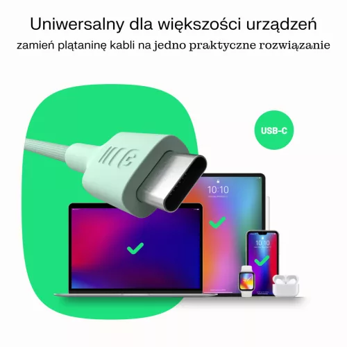 USB-C kábel 1,2m 100W Green Cell PowerStream gyors töltés PD hófehér KABGC100PS120SW