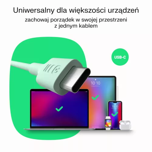 USB-C kábel 1,2m 100W Greencell PowerFlex gyors töltés PD hófehér KABGC100PF120SW