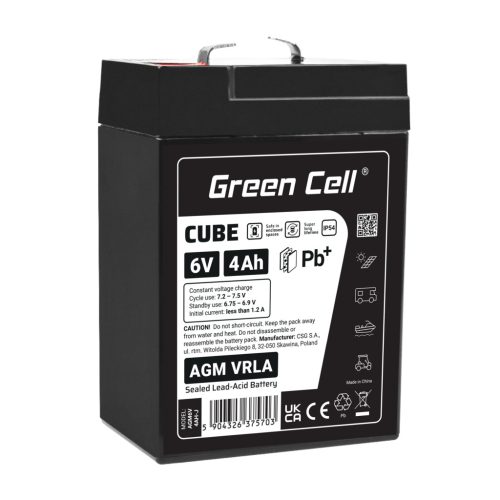 Green Cell CUBE AGM IP54 6V 4Ah VRLA battery AGM6V4AH-J