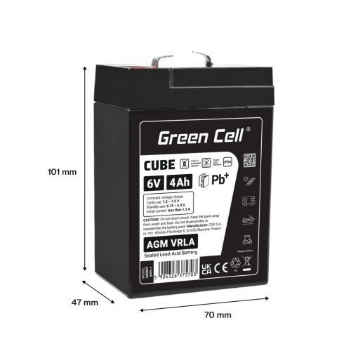 Green Cell CUBE AGM IP54 6V 4Ah VRLA battery AGM6V4AH-J