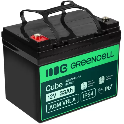 Green Cell AGM VRLA IP54 12V 33Ah wartungsfreier Akku für Rasenmäher, Roller, Boote und Rollstühle AGM12V33AH-J