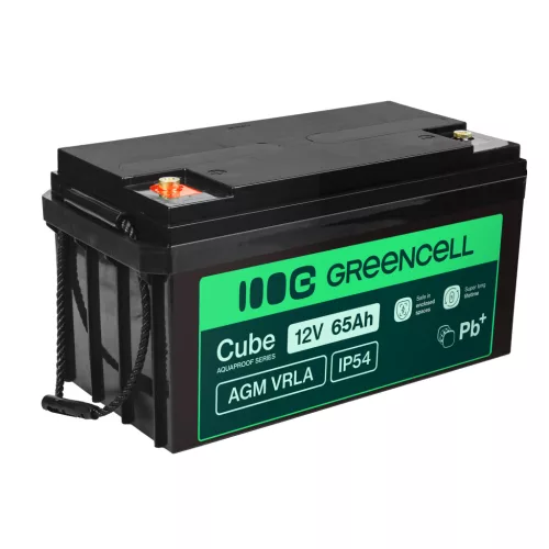 Green Cell AGM VRLA IP54 12V 65Ah maintenance-free battery for lawn mowers, scooters, boats, and wheelchairs AGM12V65AH-J