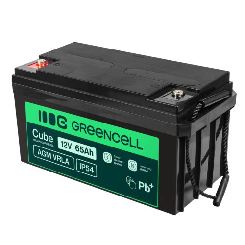 Green Cell AGM VRLA IP54 12V 65Ah karbantartásmentes akkumulátor fűnyírókhoz, rollerekhez, csónakokhoz és kerekesszékekhez AGM12V65AH-J