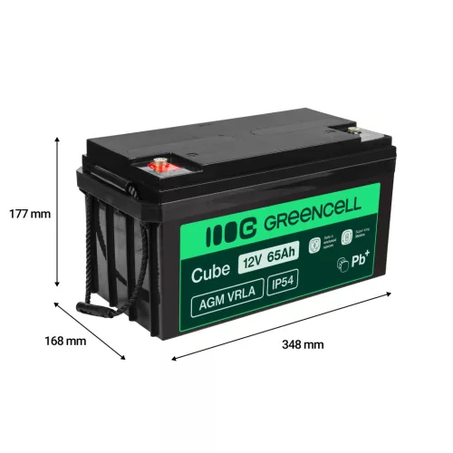 Green Cell AGM VRLA IP54 12V 65Ah maintenance-free battery for lawn mowers, scooters, boats, and wheelchairs AGM12V65AH-J