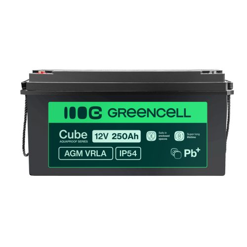 Green Cell AGM VRLA IP54 12V 250Ah maintenance-free battery for motorhomes, photovoltaic systems, solar panels, and boats AGM12V250AH-J