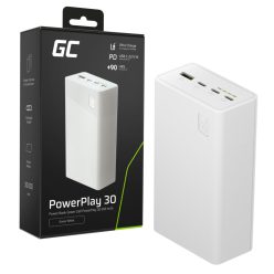   Green Cell PowerPlay 30 - weißer Powerbank mit 30000mAh Kapazität, 22,5W, 4 Ports PBGC30W