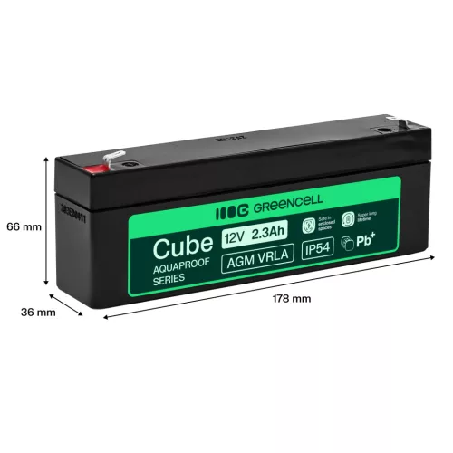 Greencell AGM VRLA 12V 2.5Ah maintenance-free battery for cash registers, toys, cameras 178x36x66mm AGM12V2-3AH-H