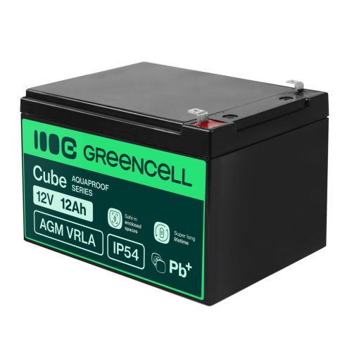 Greencell AGM VRLA 12V 12Ah karbantartásmentes akkumulátor kasszákhoz, játékokhoz, kamerákhoz 152x99x100mm AGM12V12AH-J