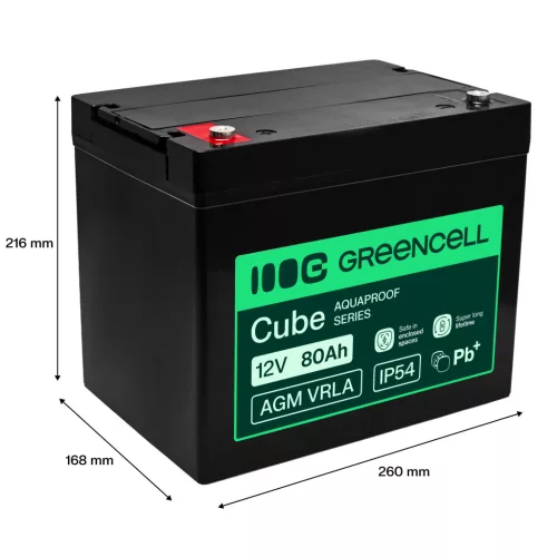 Greencell AGM VRLA 12V 80Ah wartungsfreier Akku für UPS, Waagen, Wohnmobile 260x168x216mm AGM12V80AH-H
