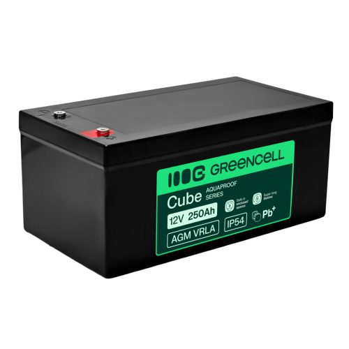 Greencell AGM VRLA 12V 250Ah karbantartásmentes akkumulátor hajókhoz, fotovoltaikához, napelemekhez 520x268x225mm AGM12V250AH-H