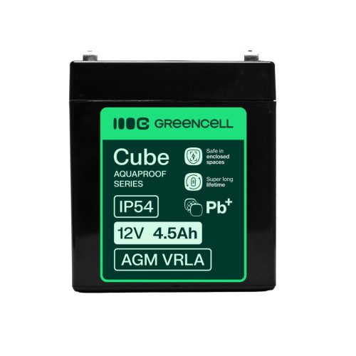 Greencell AGM VRLA 12V 4.5Ah maintenance-free battery for cash registers, toys, cameras 90x70x106mm AGM12V4-5AH-H