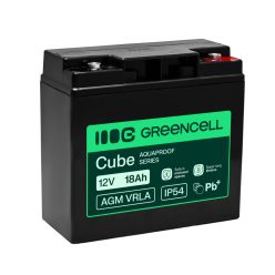   Greencell AGM VRLA 12V 18Ah karbantartásmentes akkumulátor kasszákhoz, játékokhoz, kamerákhoz 181x77x167mm AGM12V18AH-H