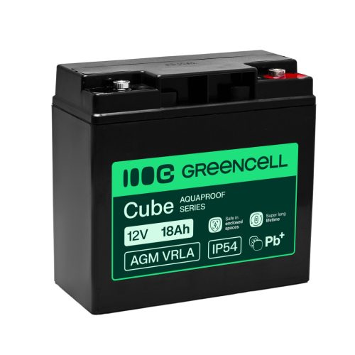 Greencell AGM VRLA 12V 18Ah karbantartásmentes akkumulátor kasszákhoz, játékokhoz, kamerákhoz 181x77x167mm AGM12V18AH-H