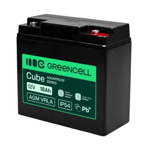 Greencell AGM VRLA 12V 18Ah karbantartásmentes akkumulátor kasszákhoz, játékokhoz, kamerákhoz 181x77x167mm AGM12V18AH-H