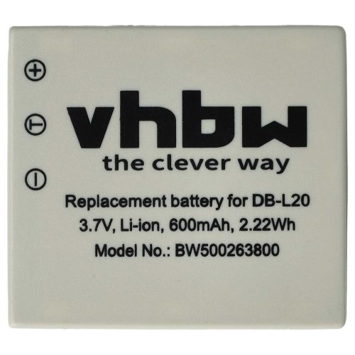 VHBW Sanyo DB-L20A, DB-L20, DB-L20AEX akkumulátor - 550 mAh, 3,6 V, Li-Ion