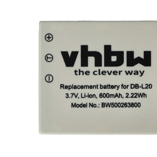 VHBW Sanyo DB-L20A, DB-L20, DB-L20AEX akkumulátor - 550 mAh, 3,6 V, Li-Ion