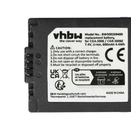 VHBW Leica BP-DC5 akkumulátor - 600 mAh, 7,2 V, Li-Ion